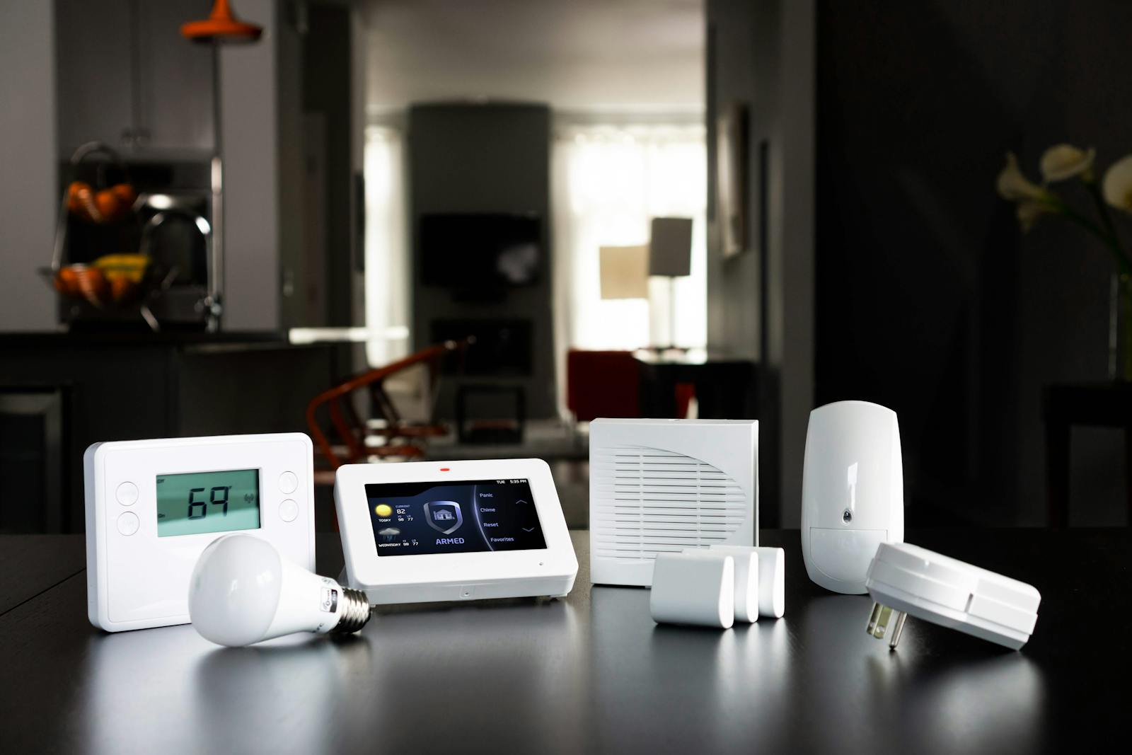 DMP XTLtouch wireless alarm system installed in a home