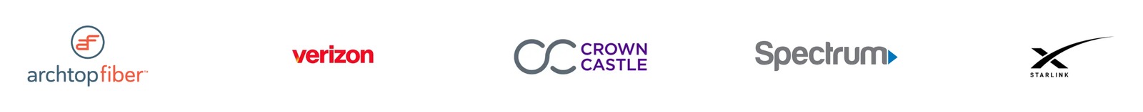 Carrier logos: Archtop Fiber, Verizon, Crown Castle, Spectrum and Starlink