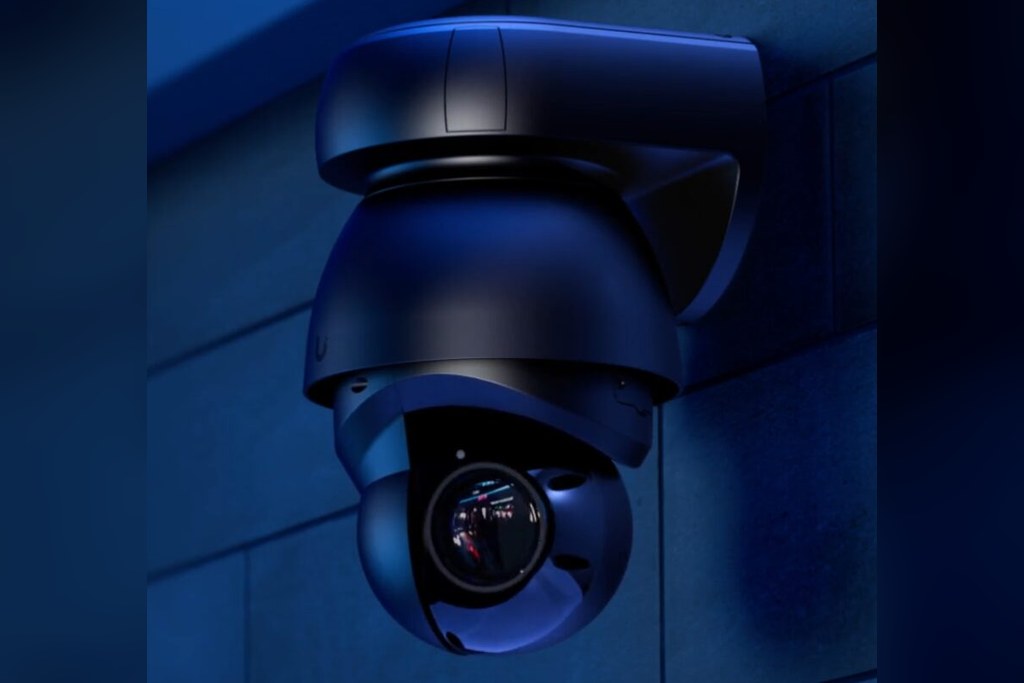 UniFi Protect AI PTZ security camera mounted on a Hudson Valley commercial building